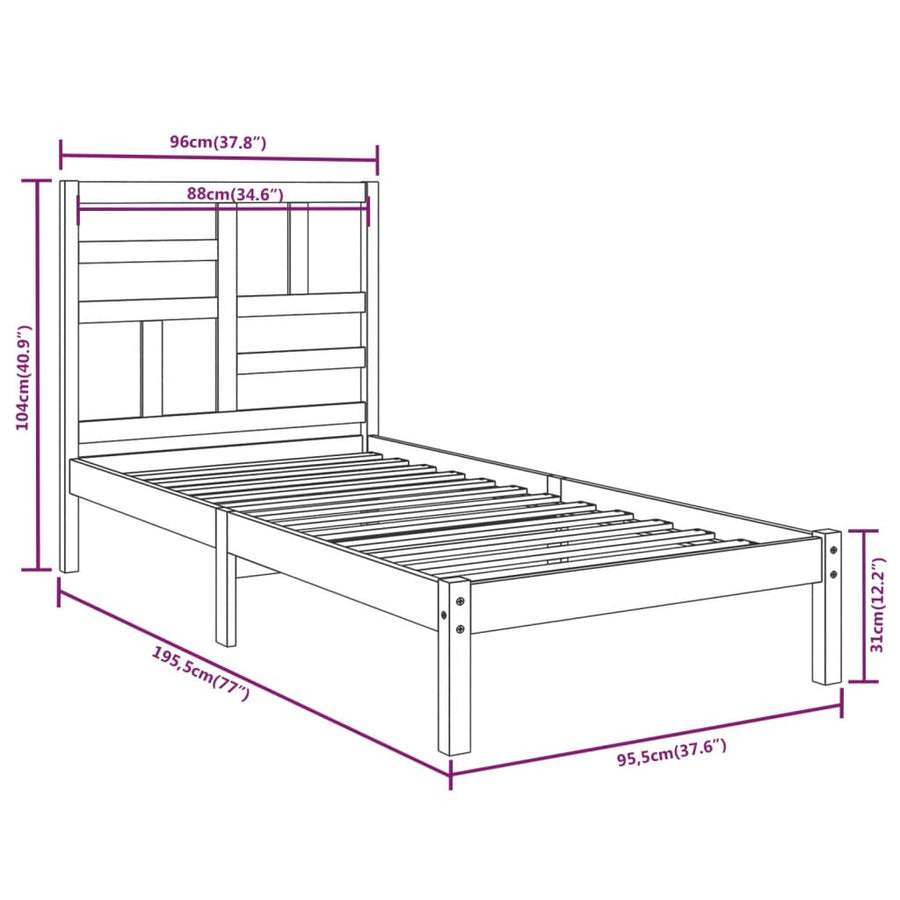 Bedframe massief hout wit 90x190 cm Single 90 x 190 cm Wit