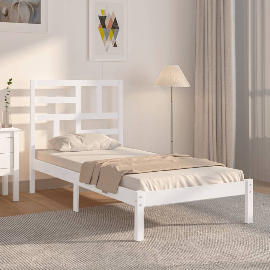 Bedframe massief hout wit 90x190 cm Single 90 x 190 cm Wit