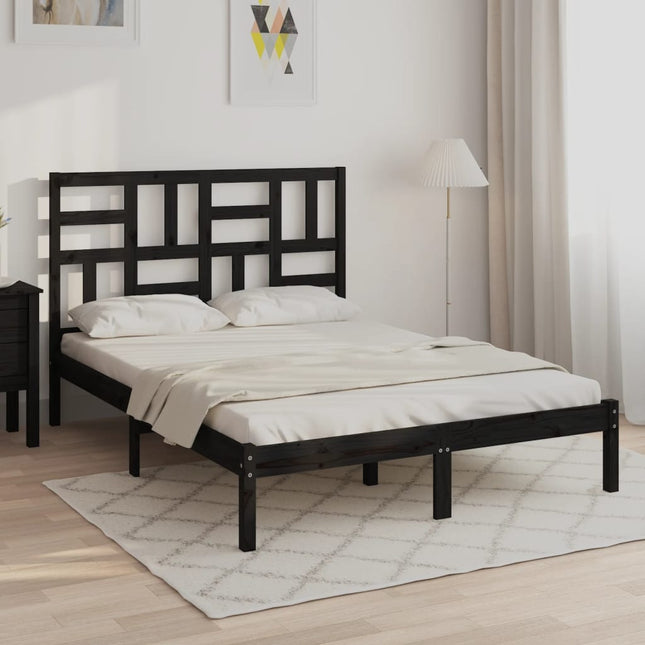 Bedframe massief hout zwart 120x190 cm 120 x 190 cm Zwart