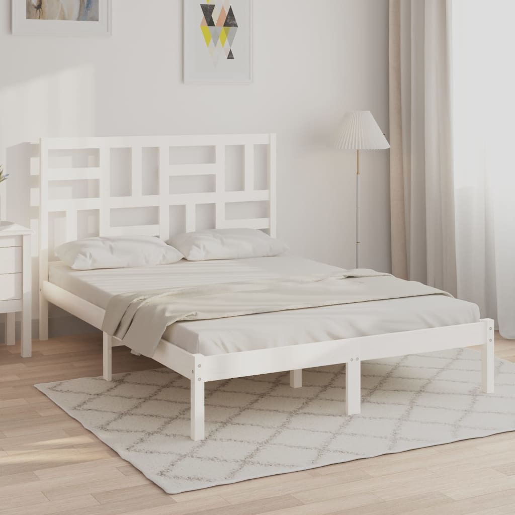 Bedframe Massief Hout 140 x 190 cm Wit