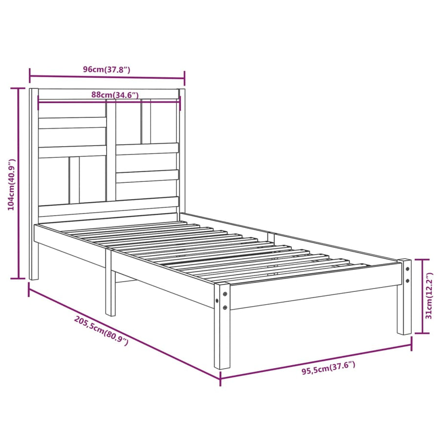 Bedframe massief hout 90x200 cm 90 x 200 cm Naturel