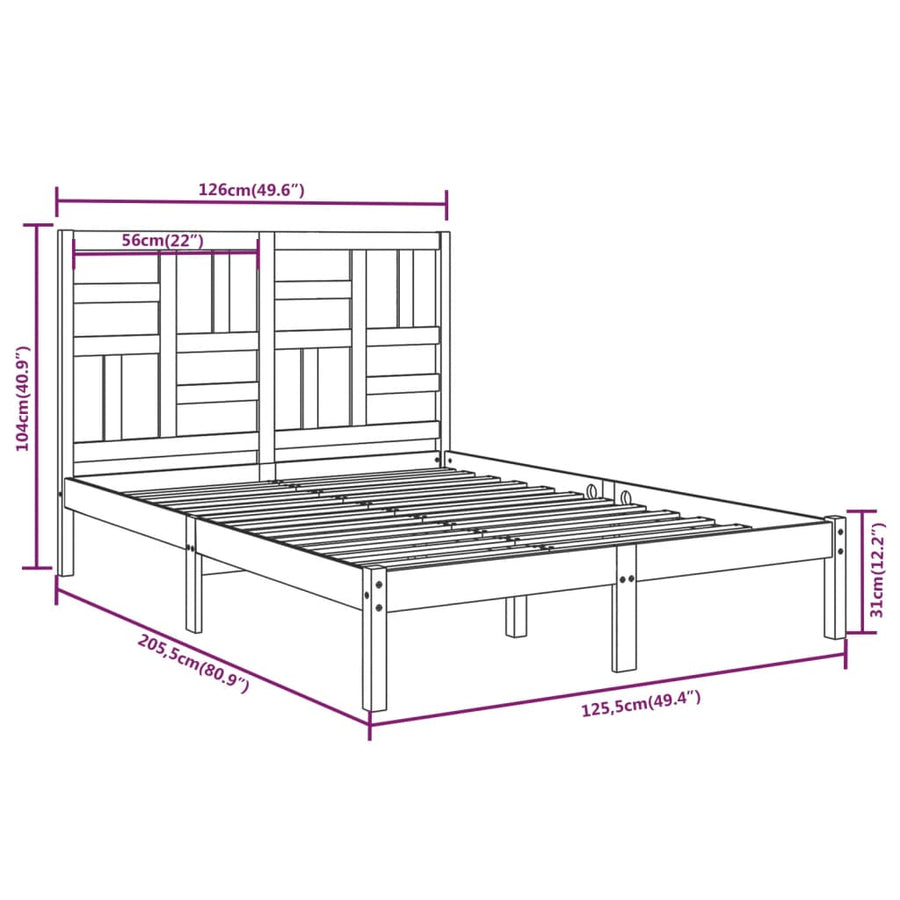 Bedframe massief hout wit 120x200 cm 120 x 200 cm Wit