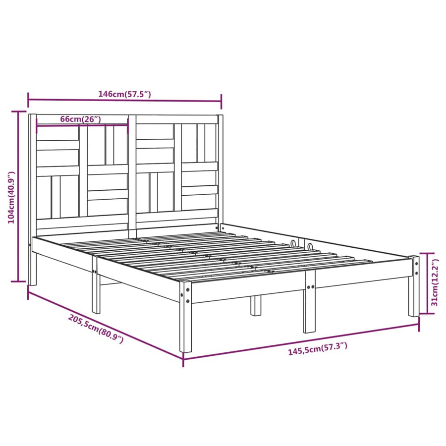 Bedframe massief hout 140x200 cm 140 x 200 cm Naturel