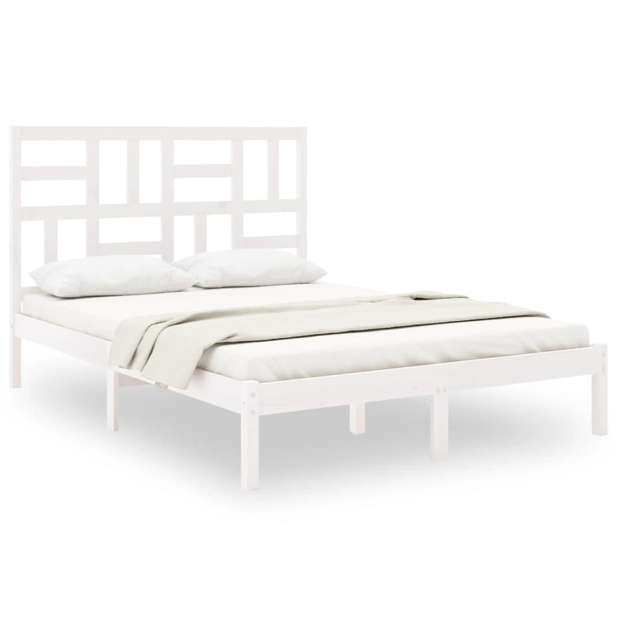 Bedframe massief hout wit 160x200 cm 160 x 200 cm Wit