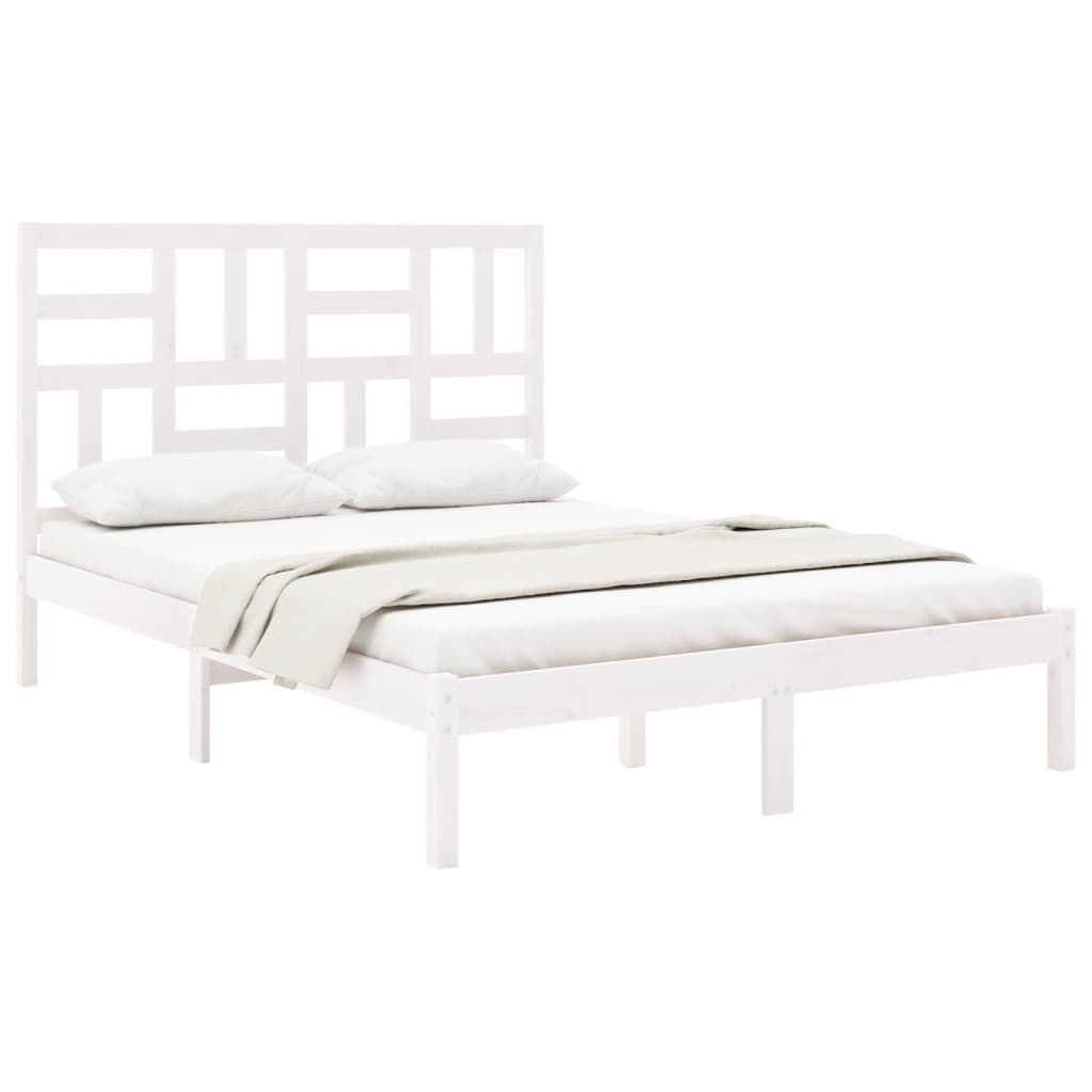 Bedframe massief hout wit 160x200 cm 160 x 200 cm Wit