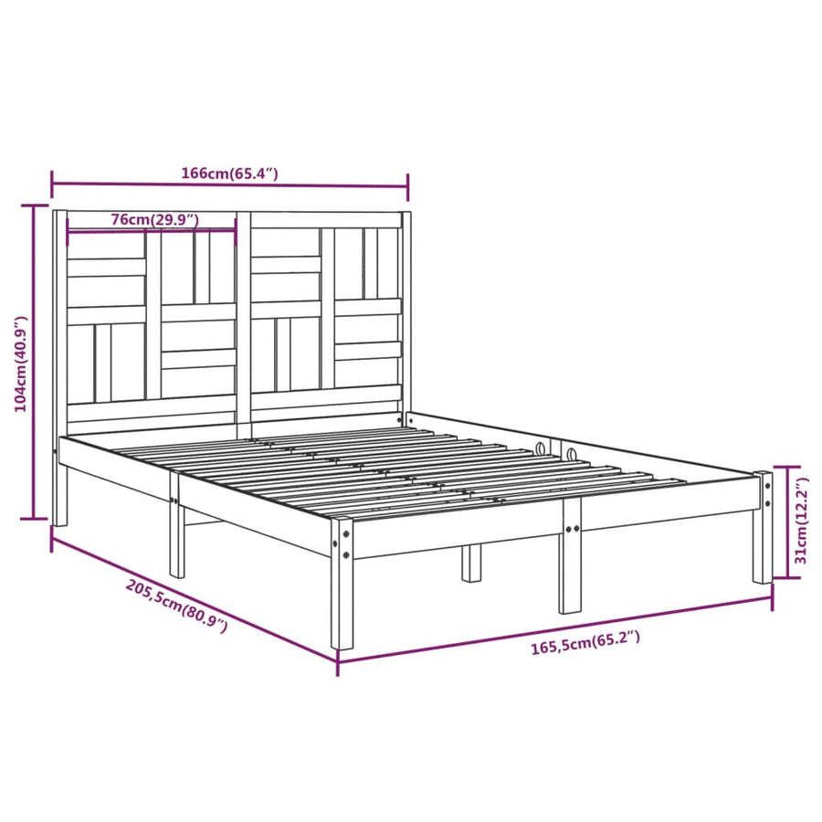 Bedframe massief hout wit 160x200 cm 160 x 200 cm Wit