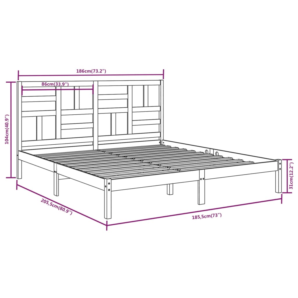 Bedframe massief hout 180x200 cm Super King Size 180 x 200 cm Naturel
