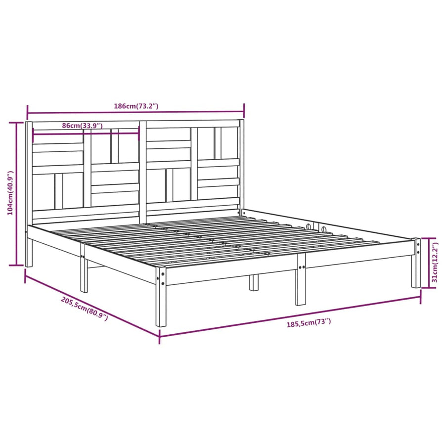 Bedframe massief hout 180x200 cm Super King Size 180 x 200 cm Naturel