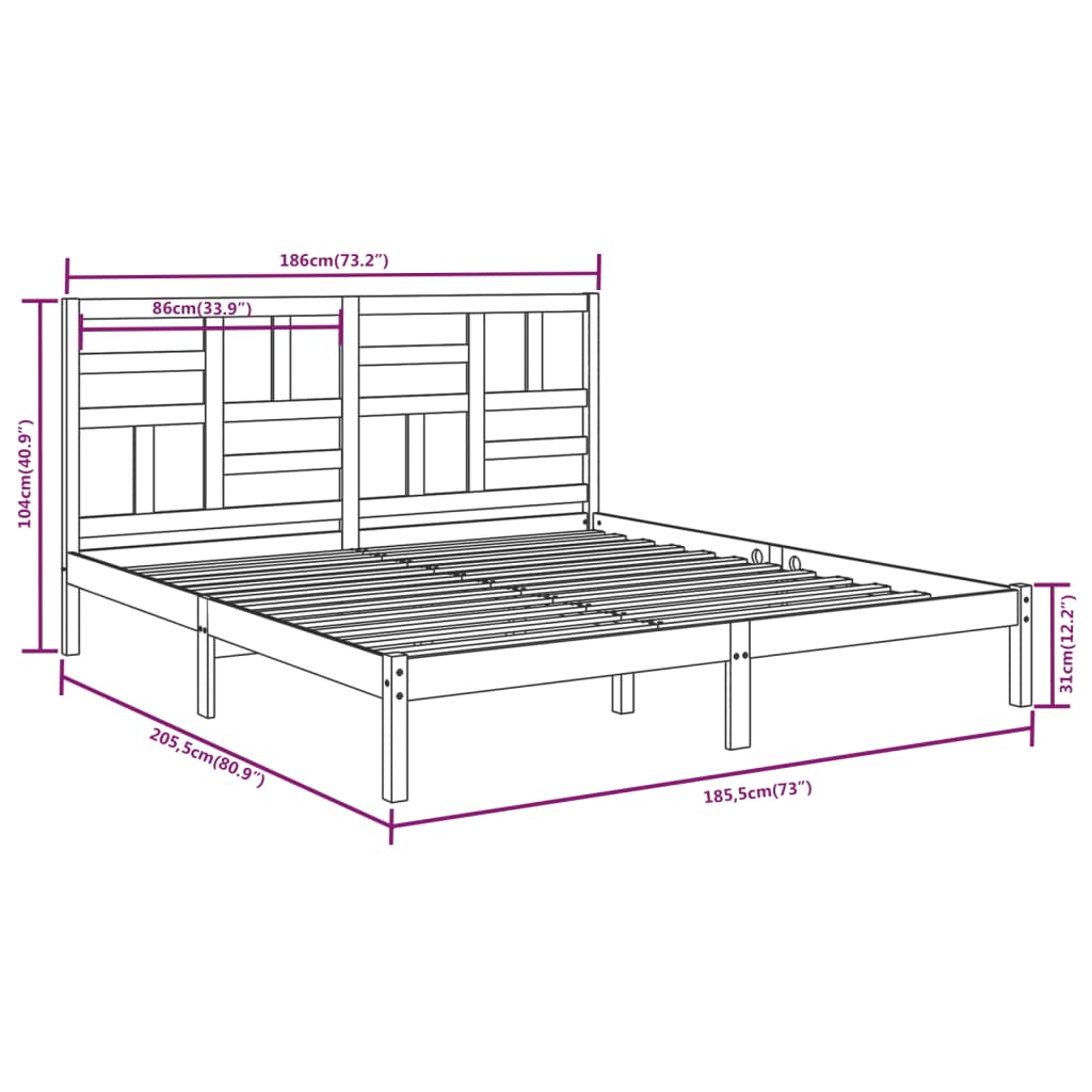 Bedframe Massief Hout 180 x 200 cm Wit