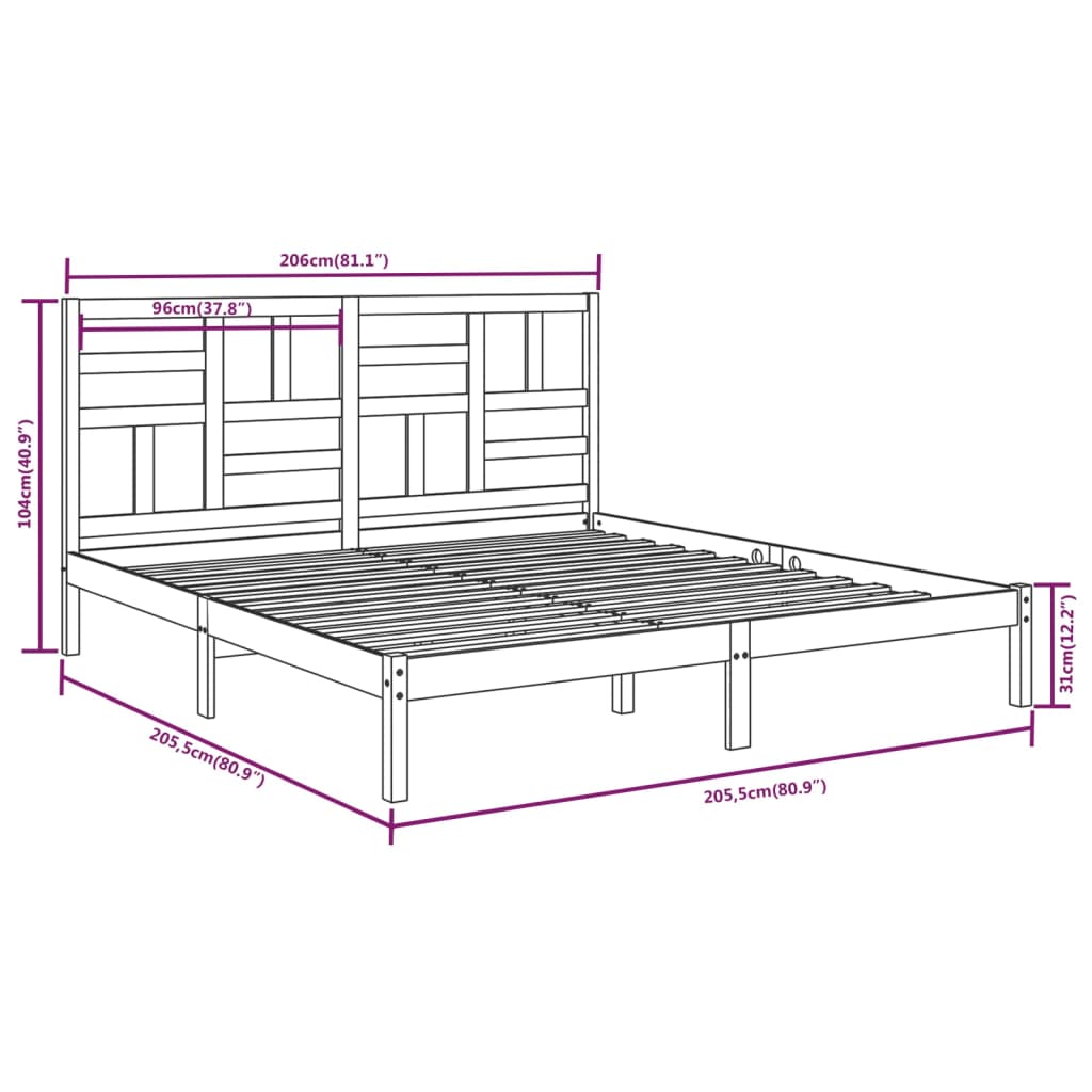 Bedframe massief hout wit 200x200 cm 200 x 200 cm Wit