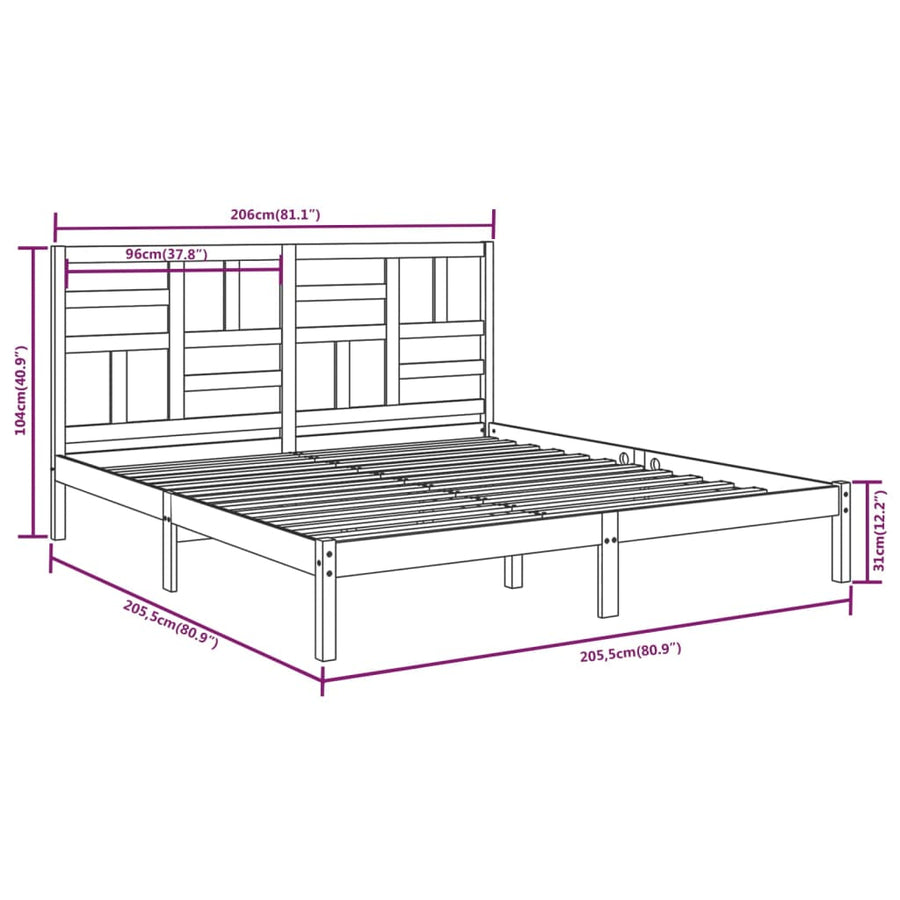 Bedframe massief hout wit 200x200 cm 200 x 200 cm Wit