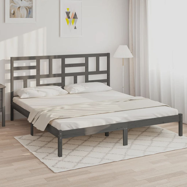 Bedframe massief hout grijs 200x200 cm 200 x 200 cm Grijs