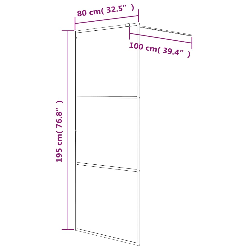 Inloopdouchewand 80x195 cm halfmat ESG-glas zwart 80 x 195 cm Zwart Halfmat