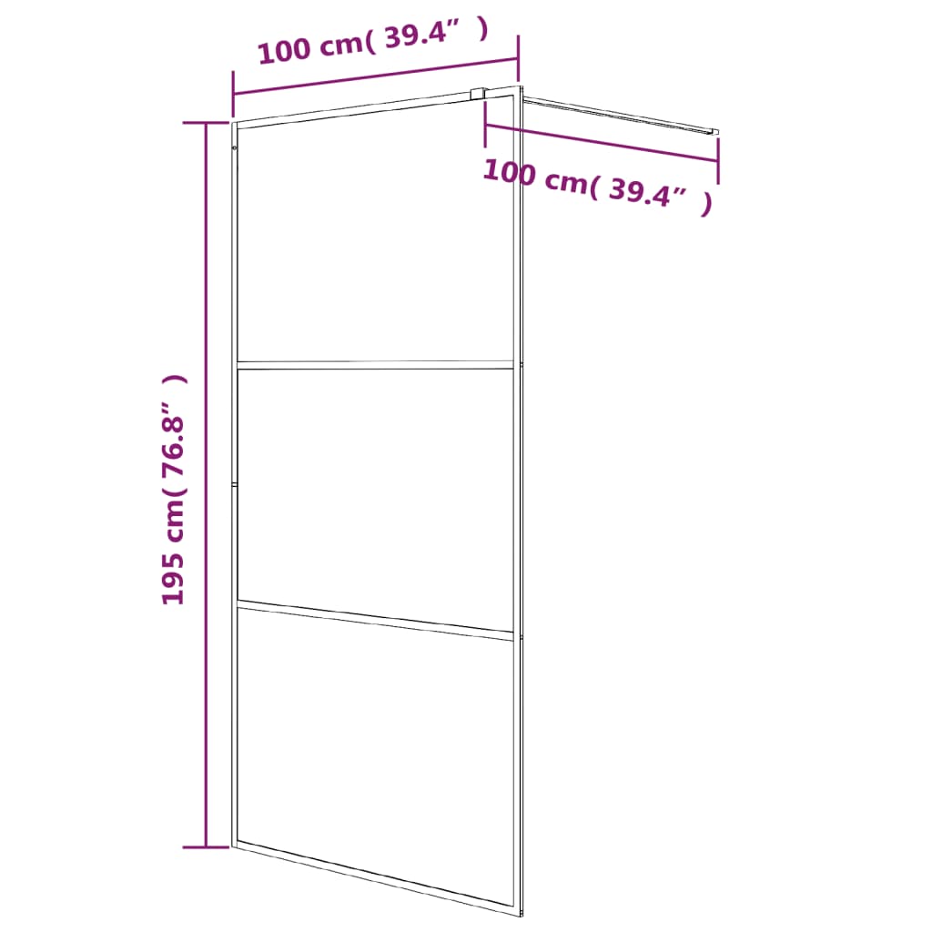 Inloopdouchewand 100x195 cm halfmat ESG-glas zwart 100 x 195 cm Zwart Halfmat