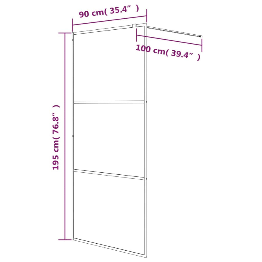 Inloopdouchewand 90x195 cm mat ESG-glas zwart 90 x 195 cm Zwart Mat
