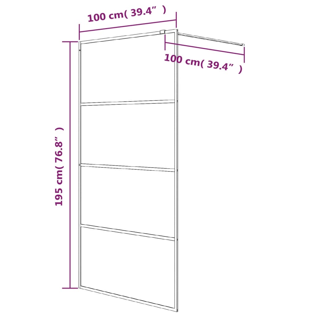 Inloopdouchewand 100x195 cm halfmat ESG-glas zwart 100 x 195 cm Zwart Halfmat