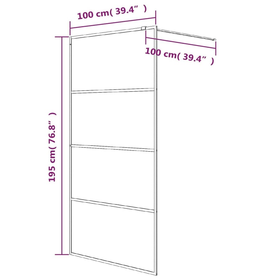 Inloopdouchewand 100x195 cm halfmat ESG-glas zwart 100 x 195 cm Zwart Halfmat