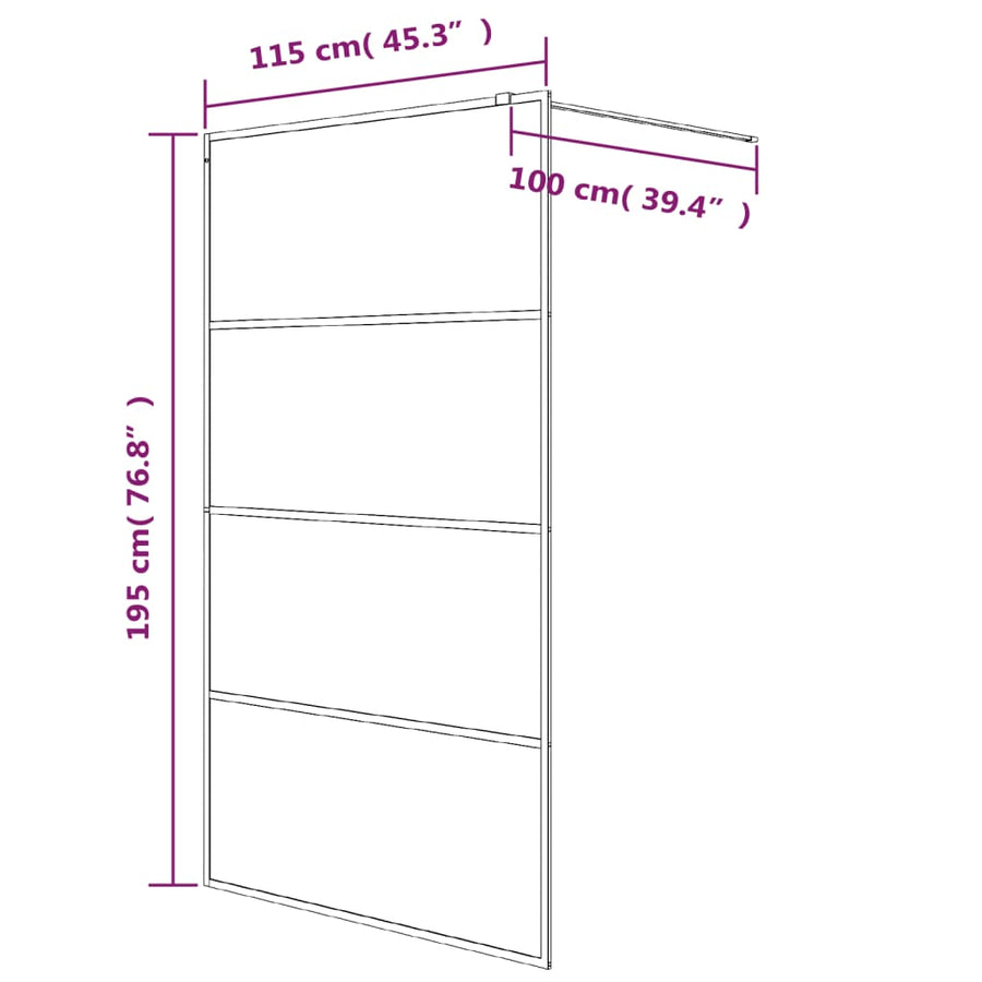 Inloopdouchewand 115x195 cm halfmat ESG-glas zwart 115 x 195 cm Zwart Halfmat