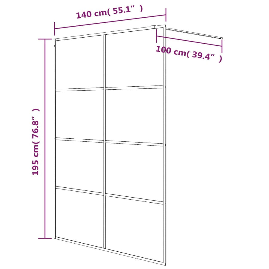 Inloopdouchewand 140x195 cm halfmat ESG-glas zwart 140 x 195 cm Zwart Halfmat
