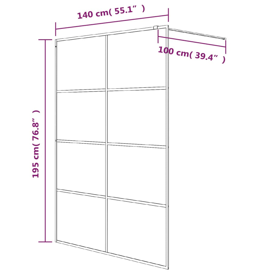 Inloopdouchewand 140x195 cm mat ESG-glas zwart 140 x 195 cm Zwart Mat