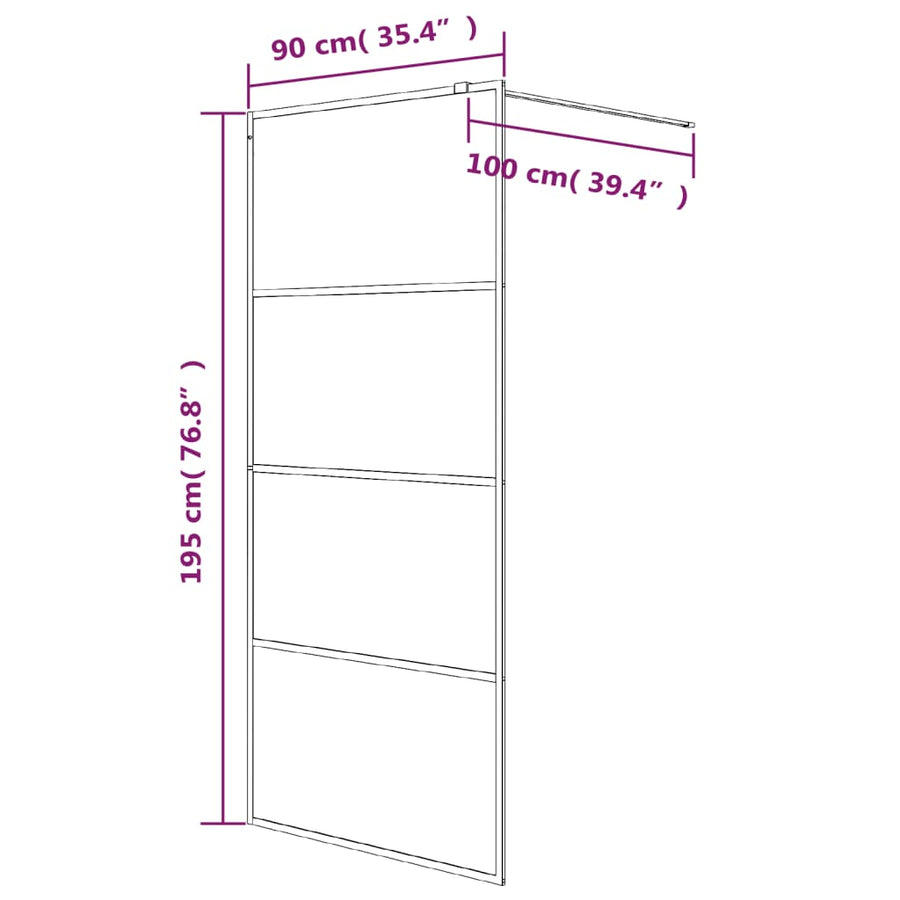 Inloopdouchewand Transparant Esg-Glas Kleurig 90 x 195 cm Zilver Doorzichtig