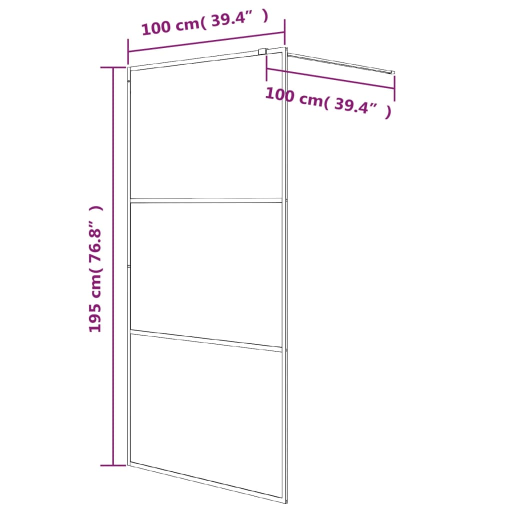 Inloopdouchewand 100x195 cm transparant ESG-glas zwart 100 x 195 cm Zwart Gestreept