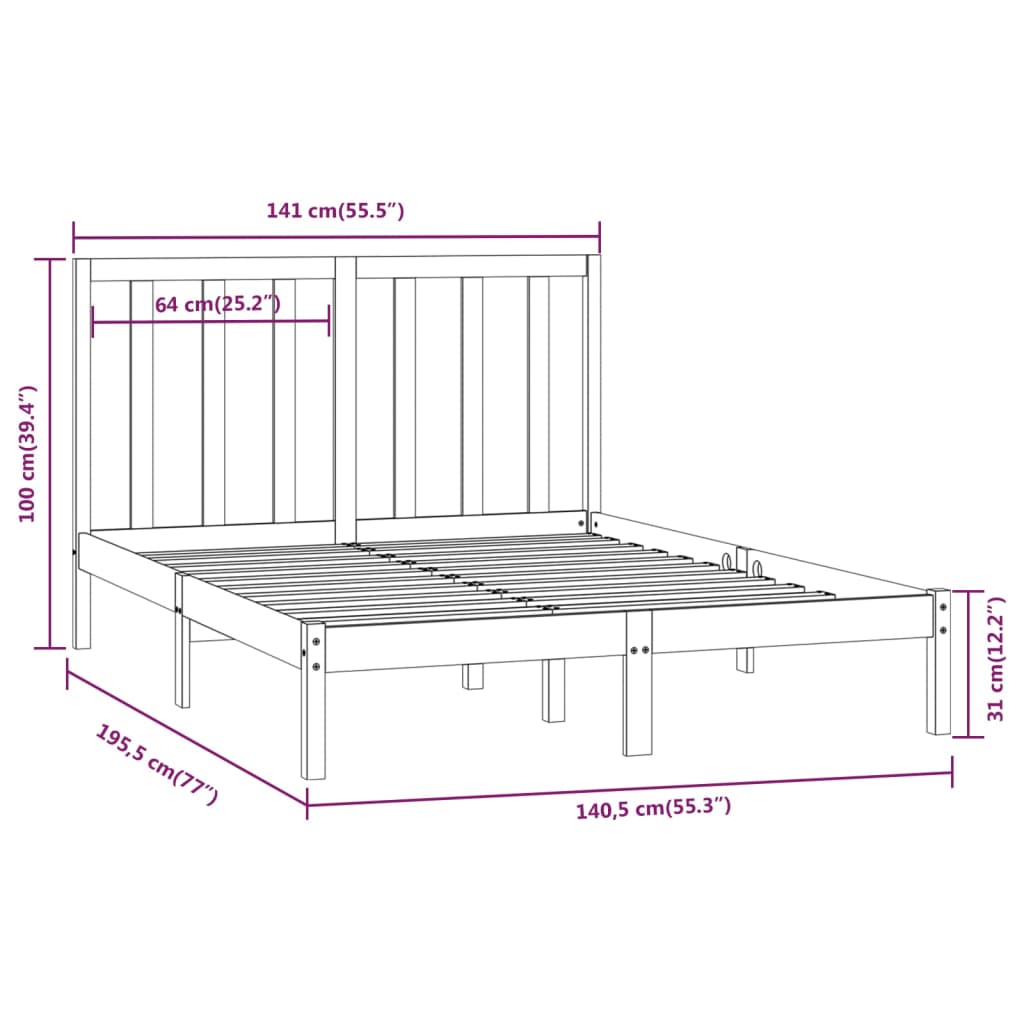 Bedframe massief grenenhout 135x190 cm Double 135 x 190 cm Naturel