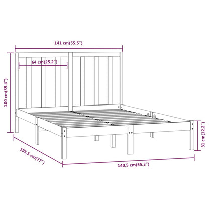 Bedframe massief grenenhout 135x190 cm Double 135 x 190 cm Naturel
