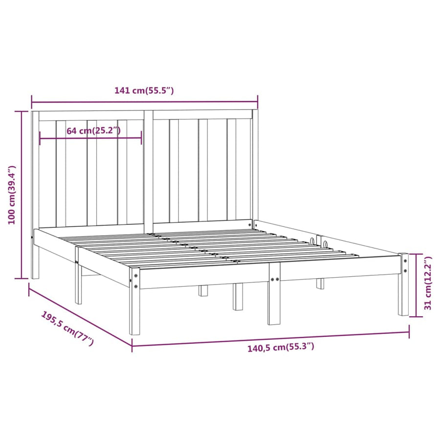 Bedframe massief grenenhout 135x190 cm Double 135 x 190 cm Naturel