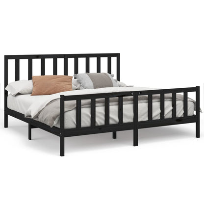 Bedframe massief grenenhout zwart 180x200 cm