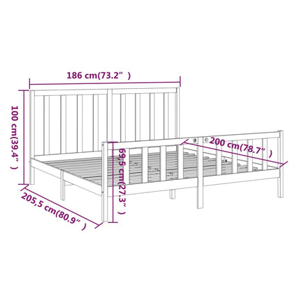 Bedframe massief grenenhout zwart 180x200 cm
