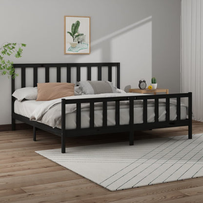 Bedframe massief grenenhout zwart 180x200 cm