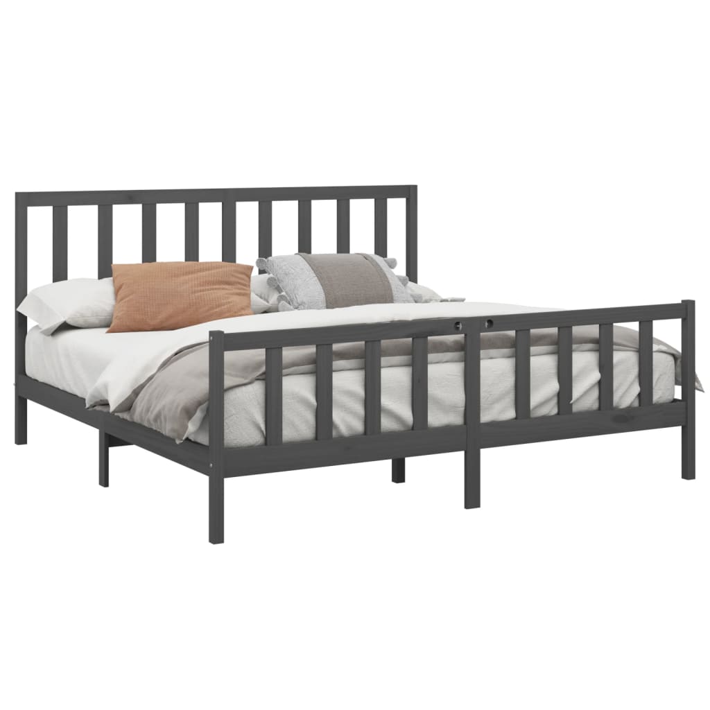 Bedframe Massief Grenenhout 200 x 200 cm Grijs