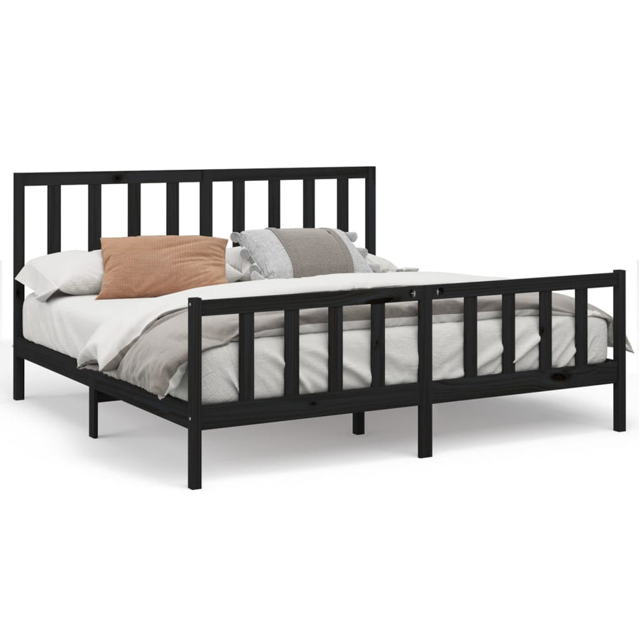 Bedframe Massief Grenenhout 200 x 200 cm Zwart