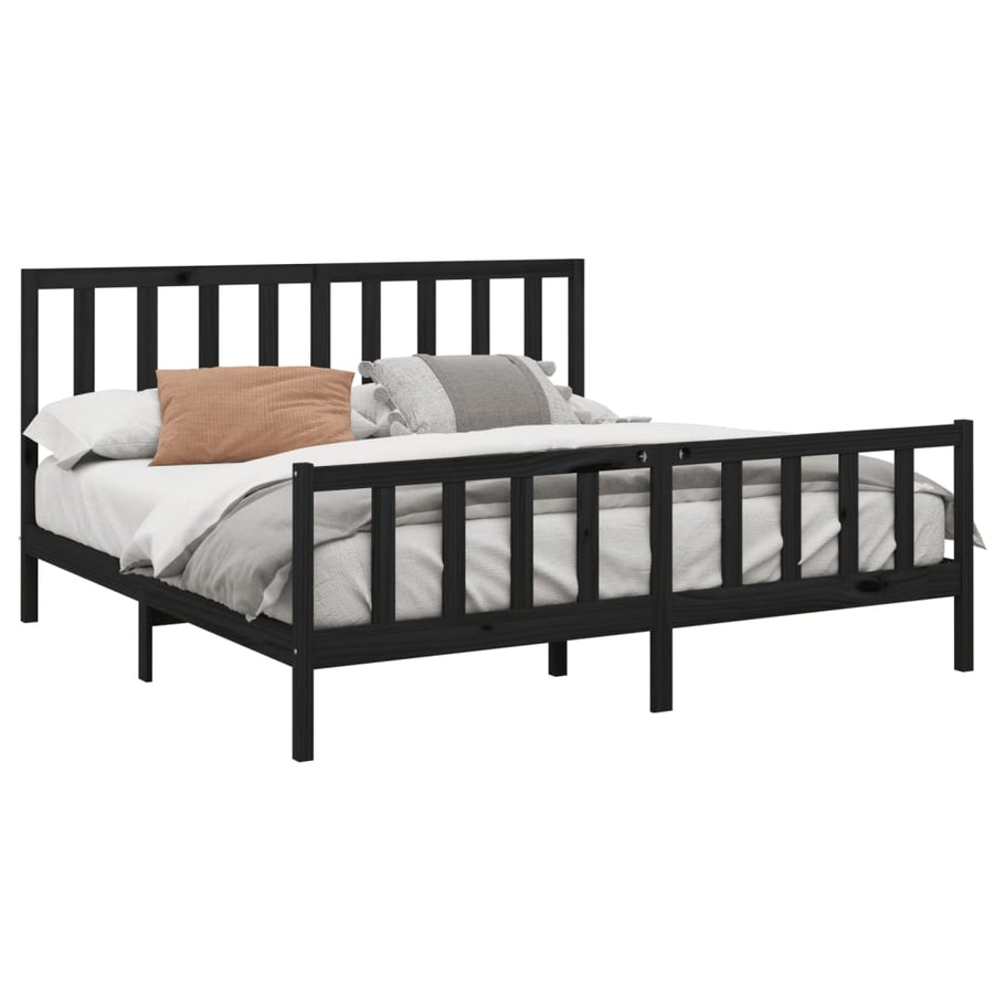 Bedframe Massief Grenenhout 200 x 200 cm Zwart