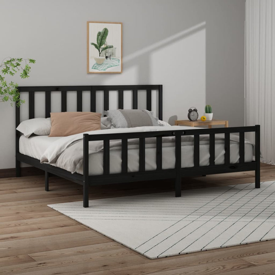 Bedframe Massief Grenenhout 200 x 200 cm Zwart