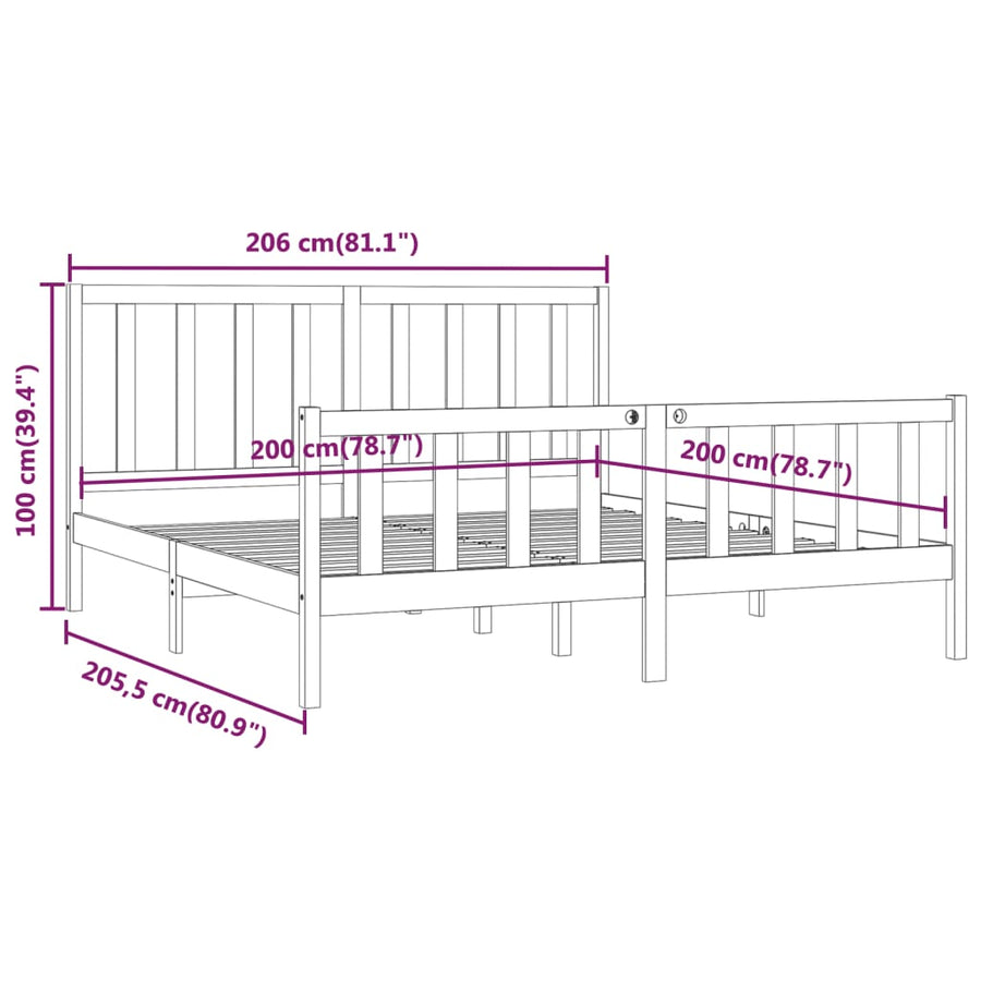 Bedframe Massief Hout 200 x 200 cm Zwart