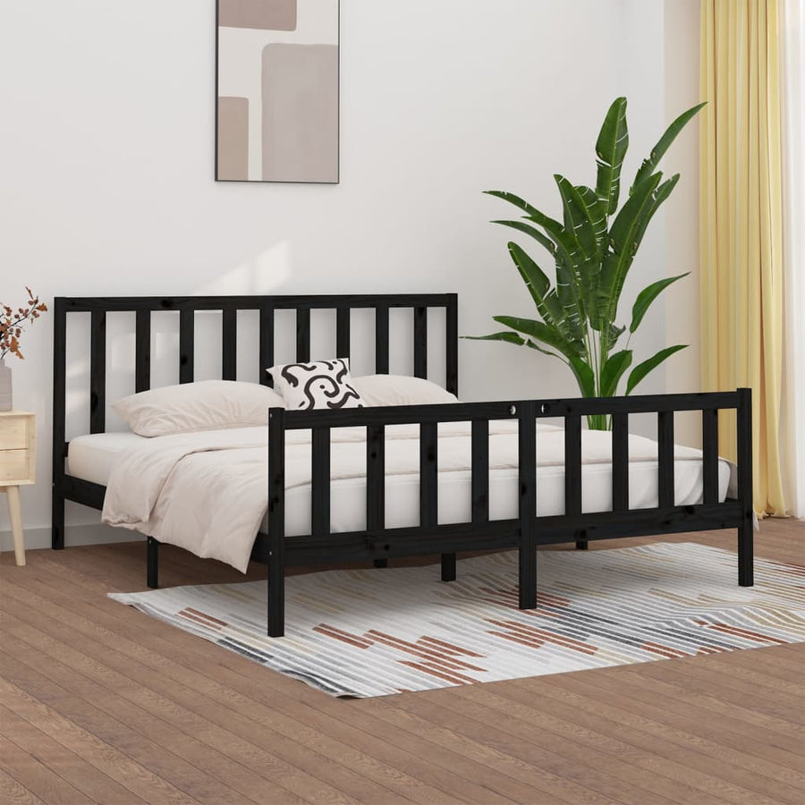 Bedframe Massief Hout 200 x 200 cm Zwart