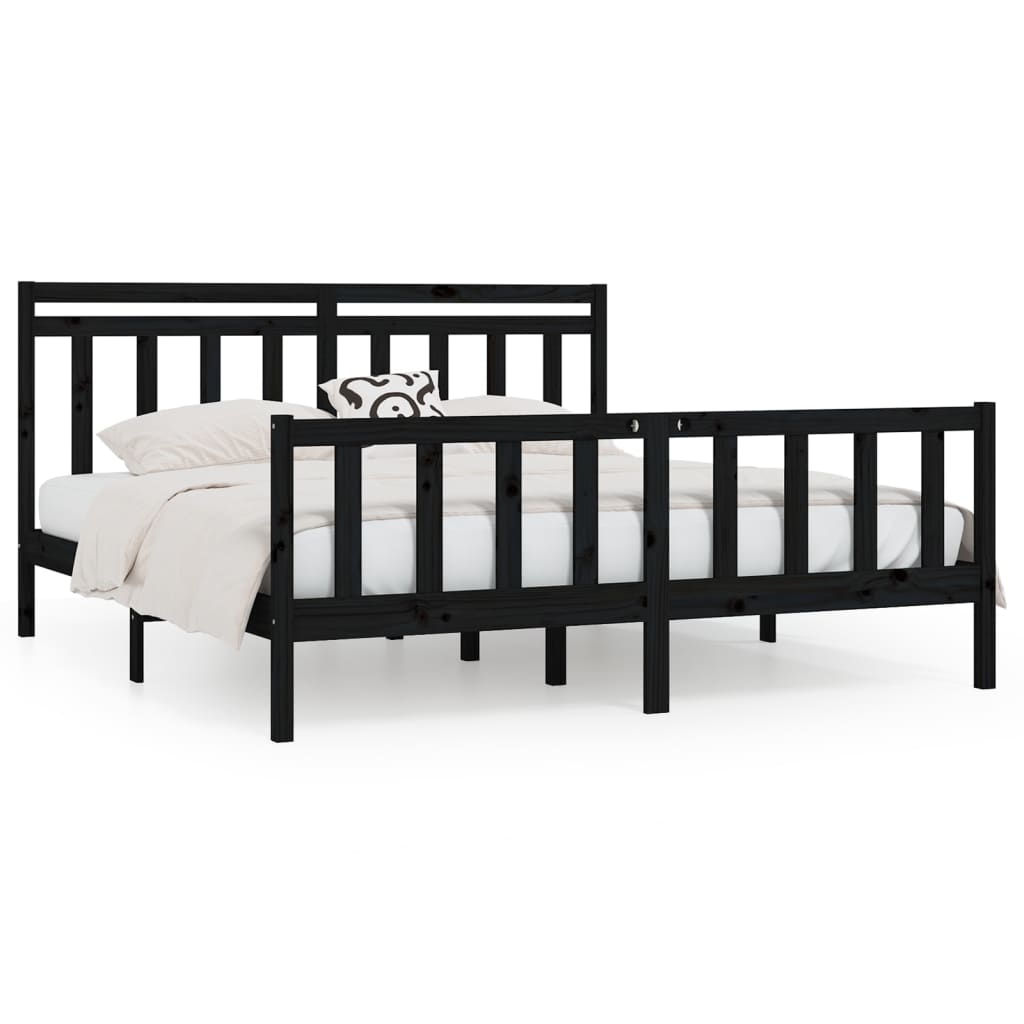 Bedframe Massief Grenenhout 200 x 200 cm Zwart