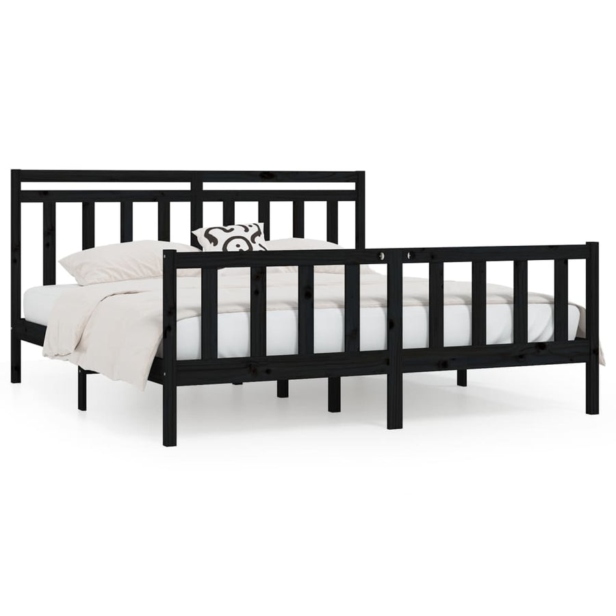 Bedframe Massief Grenenhout 200 x 200 cm Zwart