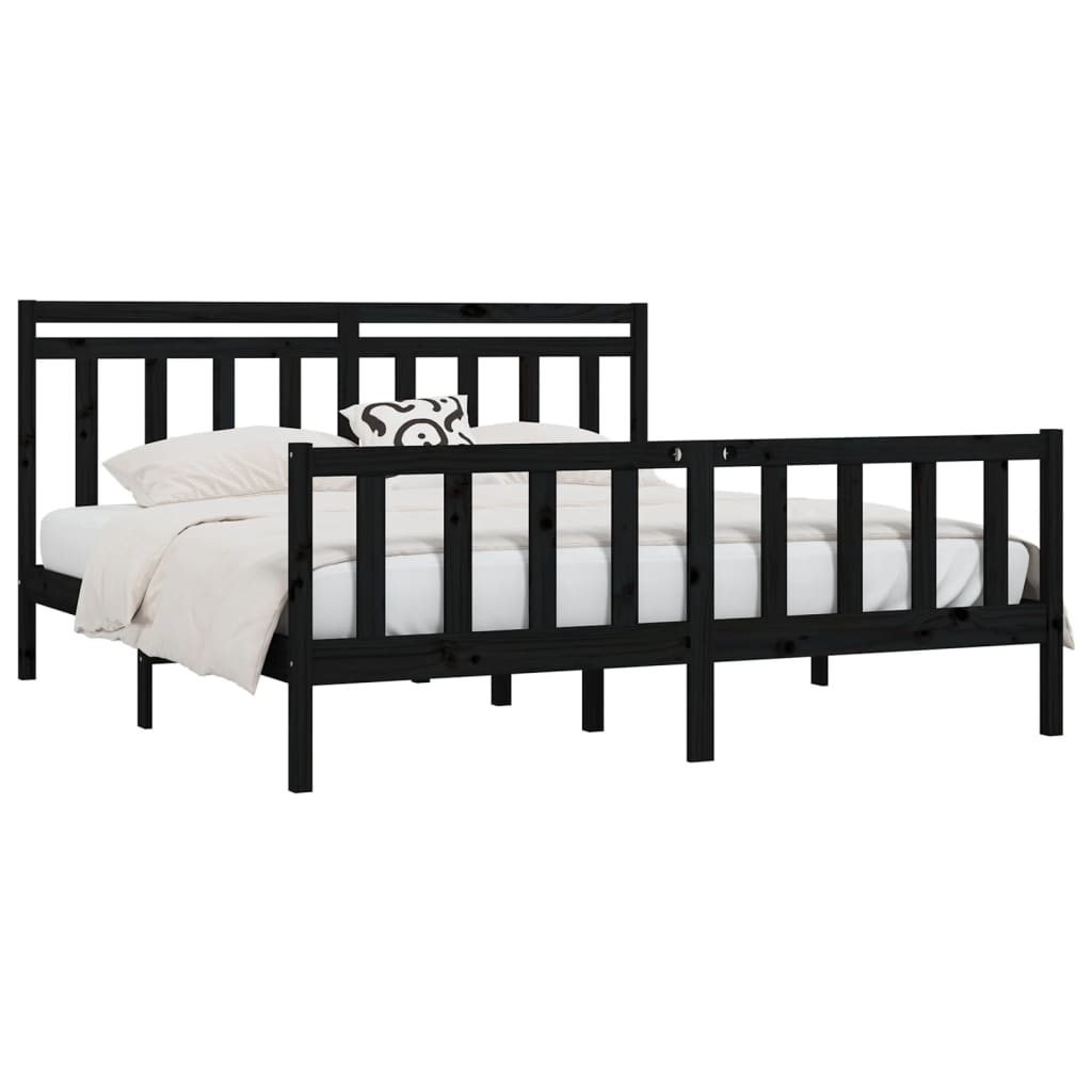 Bedframe Massief Grenenhout 200 x 200 cm Zwart