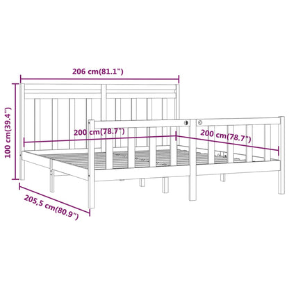 Bedframe Massief Grenenhout 200 x 200 cm Zwart