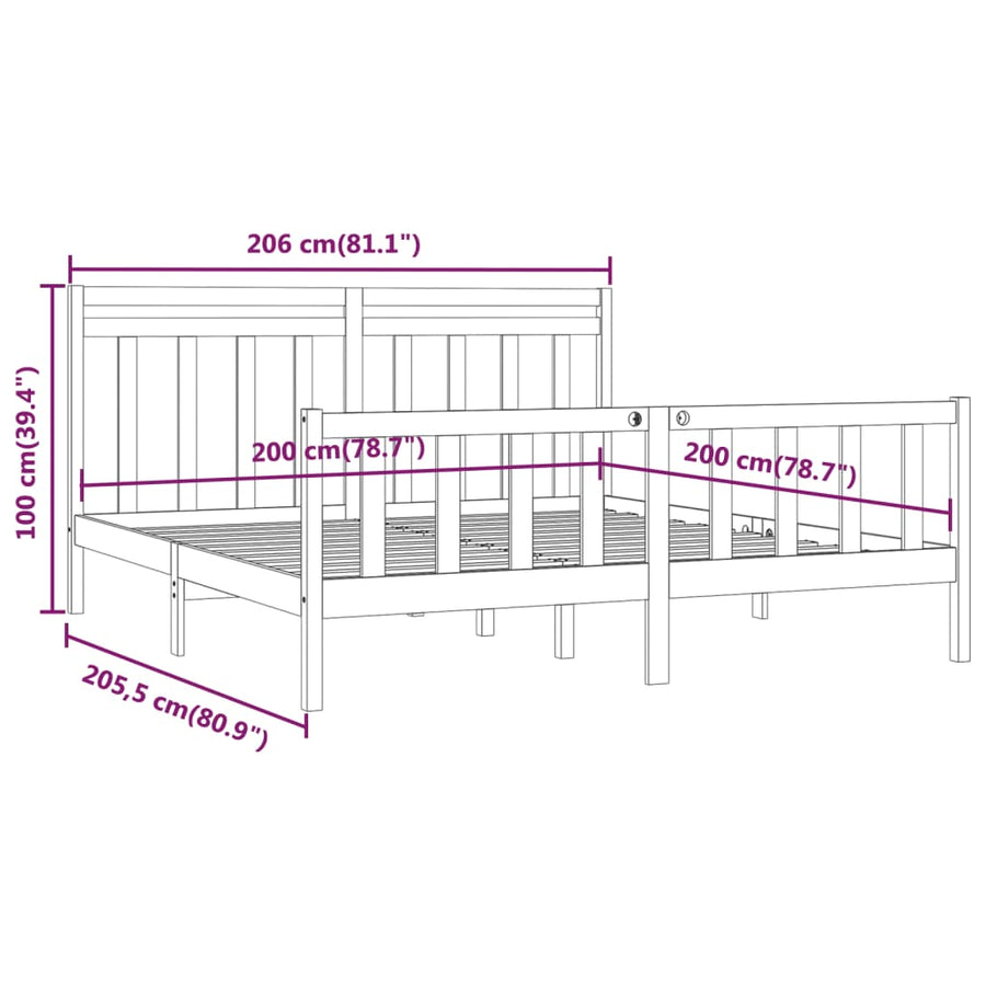 Bedframe Massief Grenenhout 200 x 200 cm Zwart