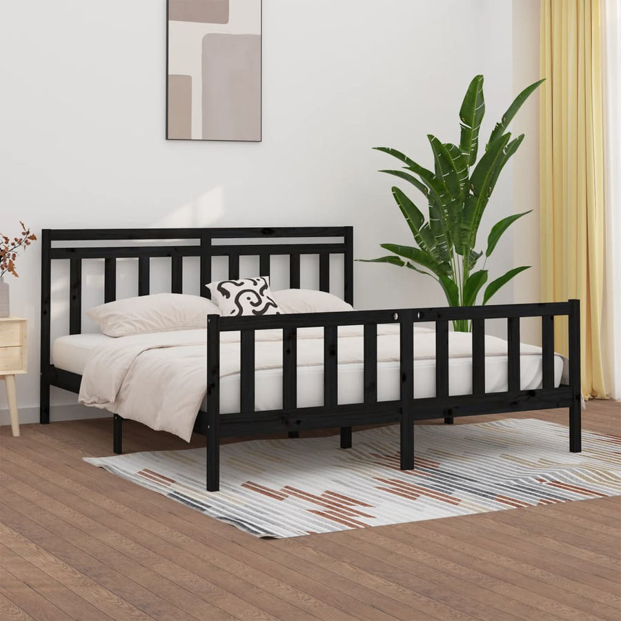 Bedframe Massief Grenenhout 200 x 200 cm Zwart