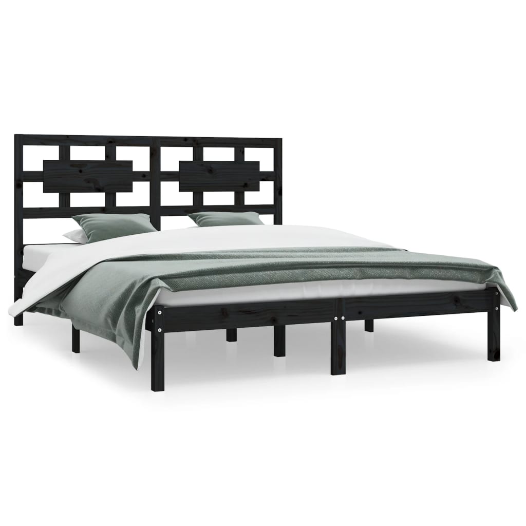 Bedframe Massief Grenenhout 200 x 200 cm Zwart