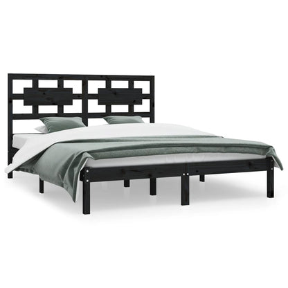 Bedframe Massief Grenenhout 200 x 200 cm Zwart