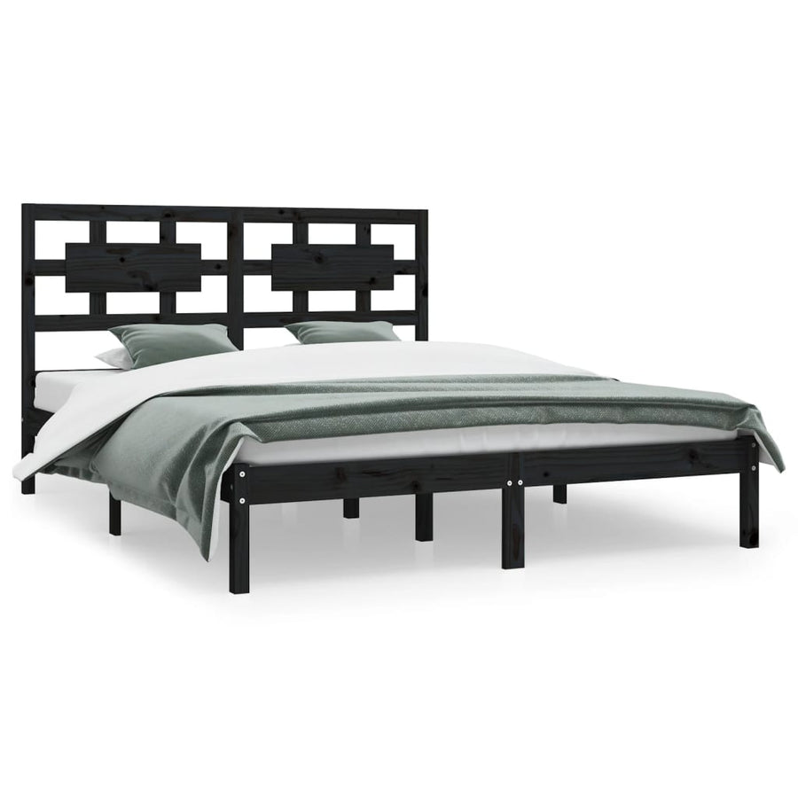 Bedframe Massief Grenenhout 200 x 200 cm Zwart