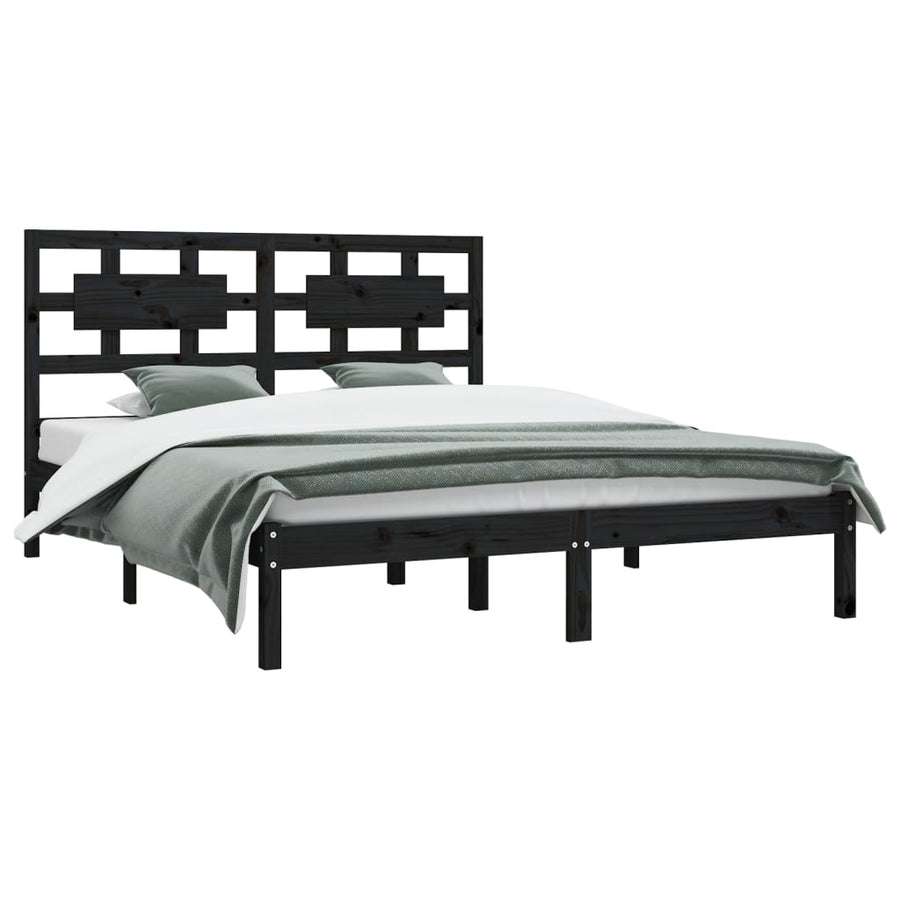 Bedframe Massief Grenenhout 200 x 200 cm Zwart