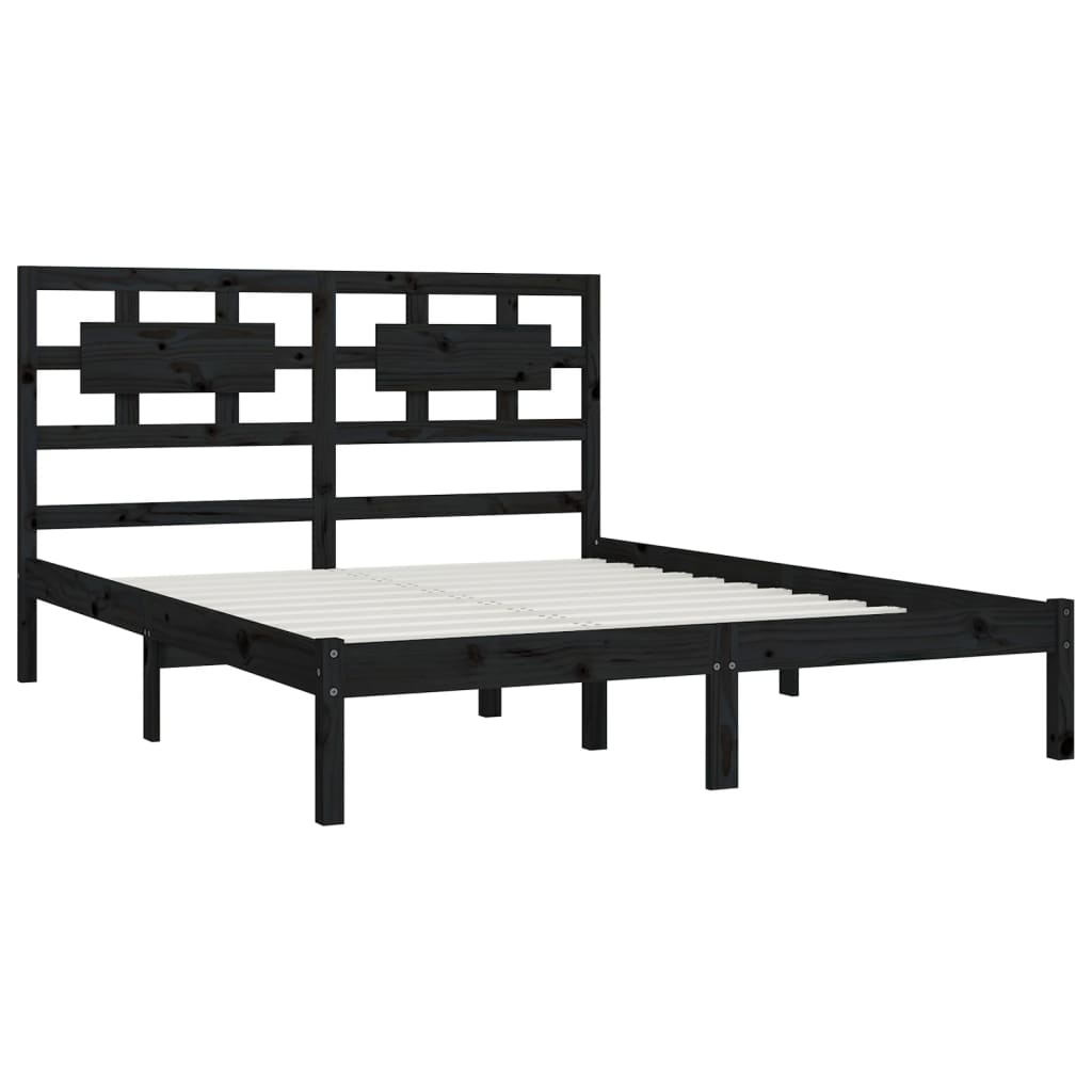 Bedframe Massief Grenenhout 200 x 200 cm Zwart