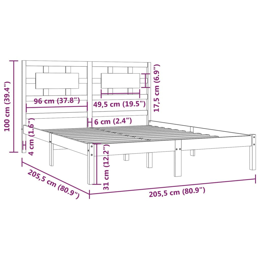 Bedframe Massief Grenenhout 200 x 200 cm Zwart